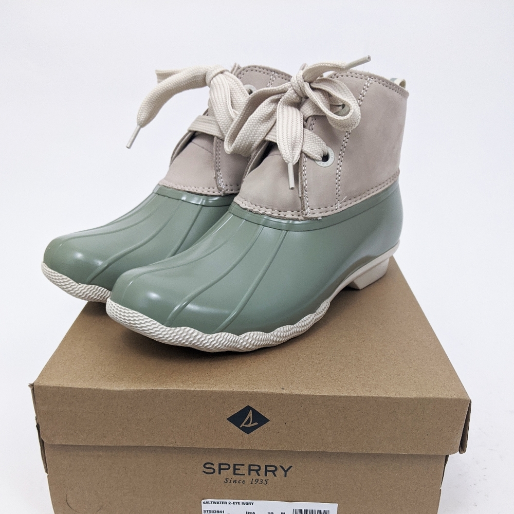 Sperry NEW Saltwater Nubuck Duck Boots Pink Gray - Picture 2 of 8